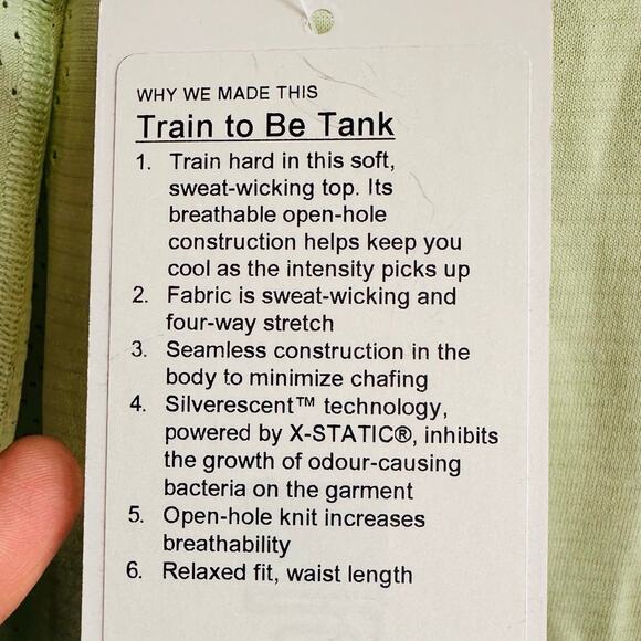 Lululemon Womens Mint Green Stretch Relaxed Fit Train To Be Tank Tops Size 2 NWT - Picture 4 of 4